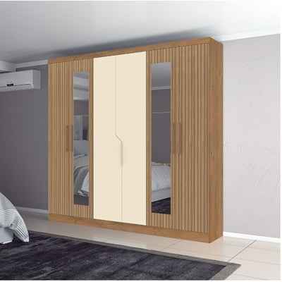 Chicago 6 Doors Wardrobe With Mirror 2022r-515 Canelato/natural Off-white - Mass Atualle