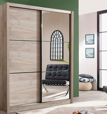 Navara 165 Og 2 Sliding Door Wardrobe With Mirror Gray Oak 11008274- Forma Ideale
