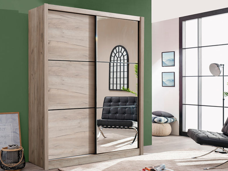 Navara 165 Og 2 Sliding Door Wardrobe With Mirror Gray Oak 11008274- Forma Ideale