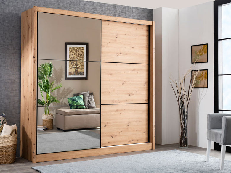 Navara 215 OG 2 Sliding Door Wardrobe With Mirror Artisan Oak 11008279 - Forma Ideale