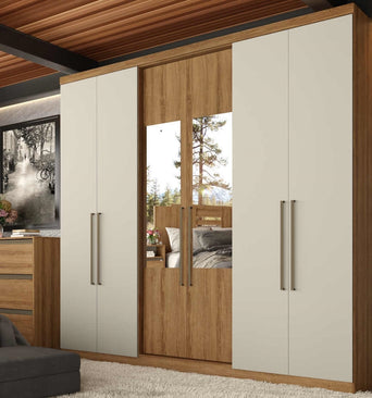 Mont Blanc Glass 6 Doors Wardrobe With Mirror Almendra / Off-White - 5790