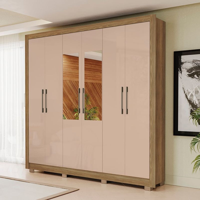 Wardrobe 6 Doors And 3 Drawers Wardrobe With Feet CB04M578-NGMC Nogueira/Macadamia