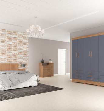Vila Velha 6 Doors and 9 Drawers Wardrobe 2130R-450 Rustic Canelato/Graphite - Mass Atualle