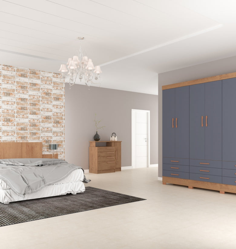 Vila Velha 6 Doors and 9 Drawers Wardrobe 2130R-450 Rustic Canelato/Graphite - Mass Atualle