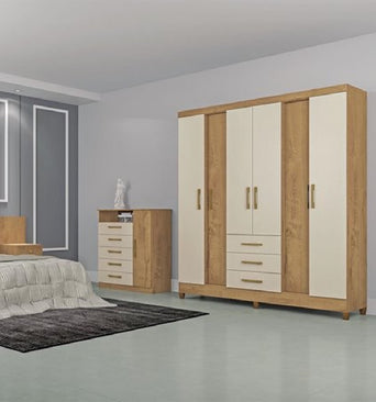 Durban 6 Doors and 3 Drawers Wardrobe 2020R-355 Canelato Rustico Natura Off White - Mass Atualle