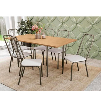 Barbados Table + 6 Chairs Dining Set CMC651BRZ-106 Bronze Metallic/White - Kappesberg