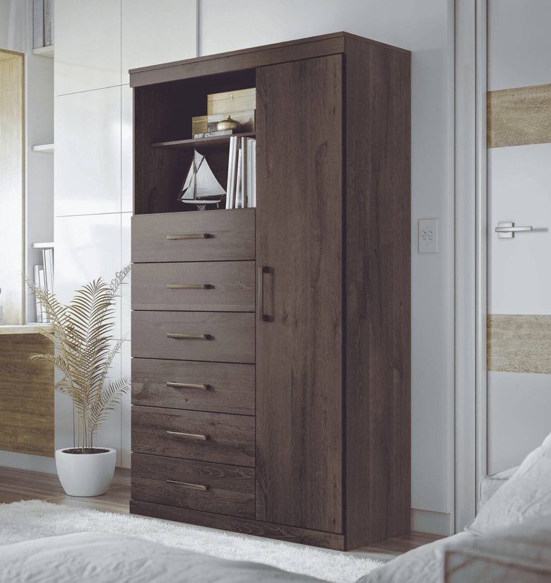 Multi Purpose Maraba 1 Door and 6 Drawers Ebony Walnut Dresser Large - Santos Andirá