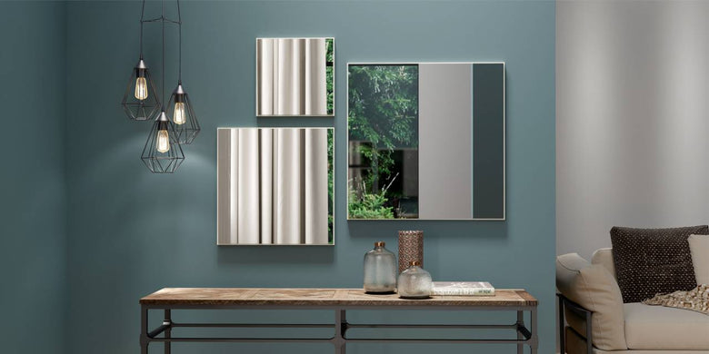 Decorative Es14 Ww Square Off White Mirror Wall Panel Set