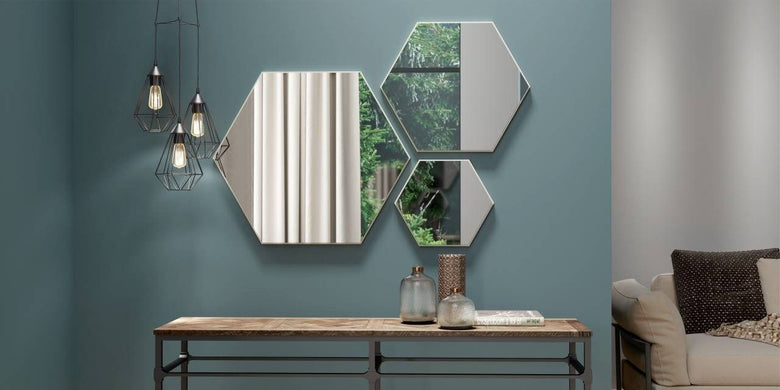 Decorative Es13 Ww Hexagon Off White Mirror Wall Panel Set