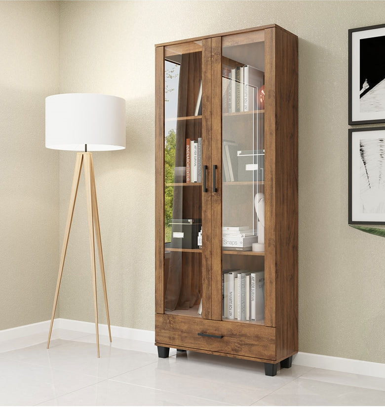 Modern C58 Nobre Bookcase With 2 Glass Door And Drawer - Dalla Costa