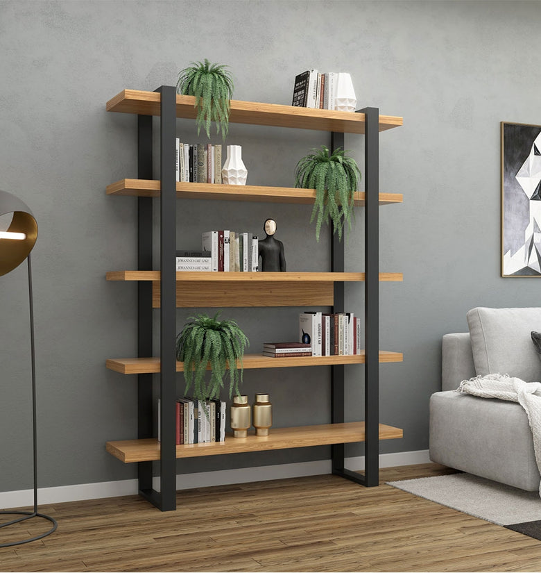 Modern F10  Freijo / Black Self Industrial Bookcase Shelves