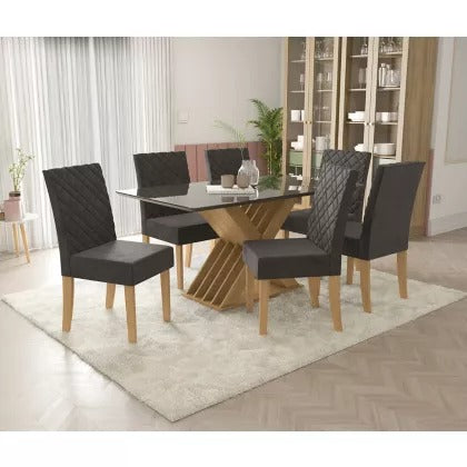 Bahamas Table + 6 Chairs Dining Set CSJ1048FR-A037 Black - Kappesberg