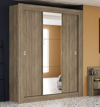 Wardrobe With 3 Sliding Doors And Mirror Nogal - Kappesberg