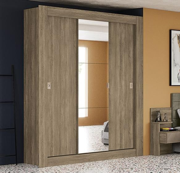 Wardrobe With 3 Sliding Doors And Mirror Nogal - Kappesberg