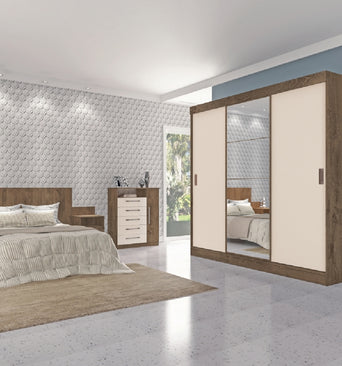 Sorento 3 Sliding Doors Wardrobe 2082R-513 Mocha/Natural Off White - Mass Atualle