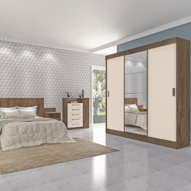 Sorento 3 Sliding Doors Wardrobe 2082R-513 Mocha/Natural Off White - Mass Atualle