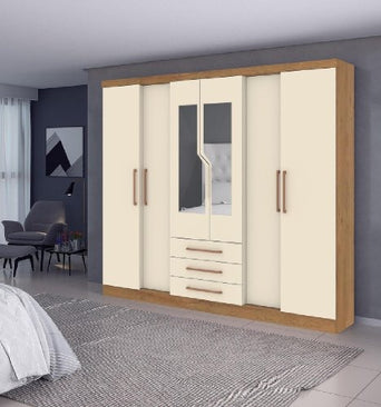 New Paris 6 Doors and 4 Drawers Wardrobe With Mirror 2526R-355 Canela Nature Off White - Mass Atualle