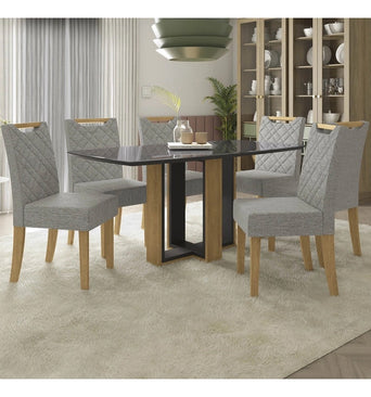 Belarus Table + 6 Chairs Dining Set CSJ1075FR-A031 Freijo, Matte Black, Gray - Kappesberg