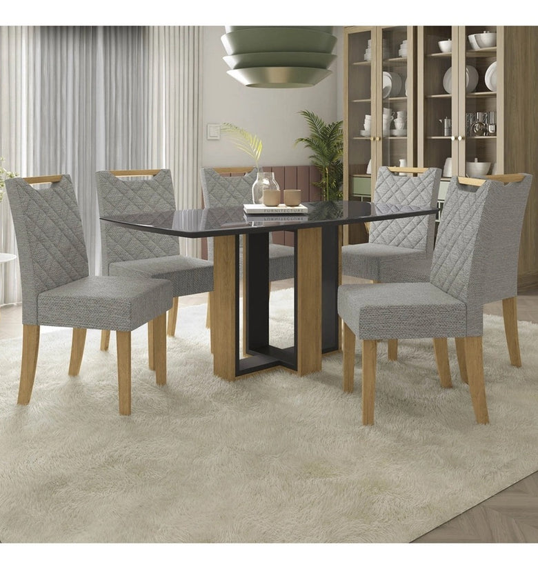 Belarus Table + 6 Chairs Dining Set CSJ1075FR-A031 Freijo, Matte Black, Gray - Kappesberg