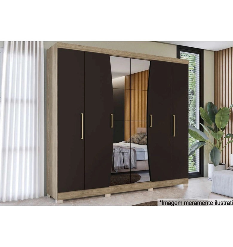 Wardrobe 6 Doors And 3 Drawers With Feet CB1PM556-NGPRF Nogueira/Matte Black