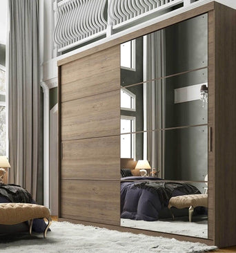 Sofisticatto Full Glass 2 Sliding Doors Wardrobe With Mirror Canela BP - 4905