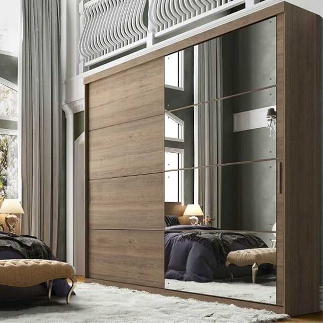 Sofisticatto Full Glass 2 Sliding Doors Wardrobe With Mirror Canela BP - 4905