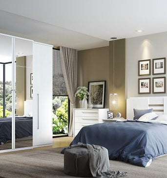 Splendore Glass 4 Doors Wardrobe With Mirror White - 4879