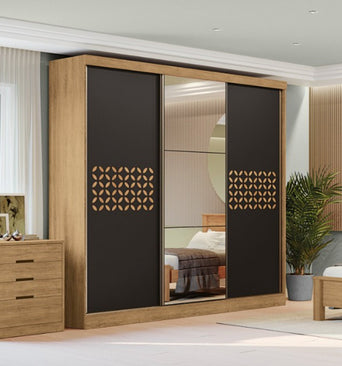 3 Sliding Doors And 3 Drawers Wardrobe J576-FRPRF Freijo/Matte Black - Kappesberg