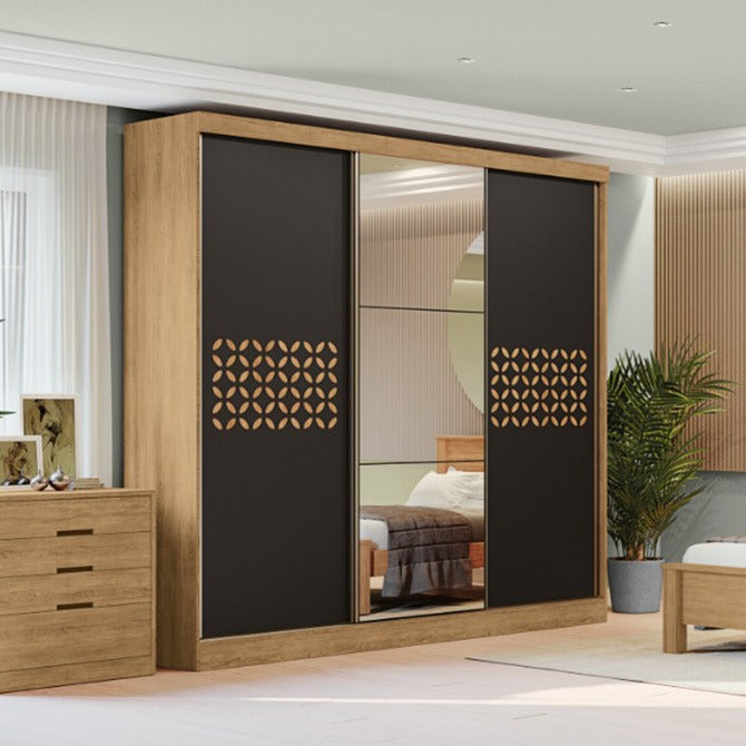 3 Sliding Doors And 3 Drawers Wardrobe J576-FRPRF Freijo/Matte Black - Kappesberg