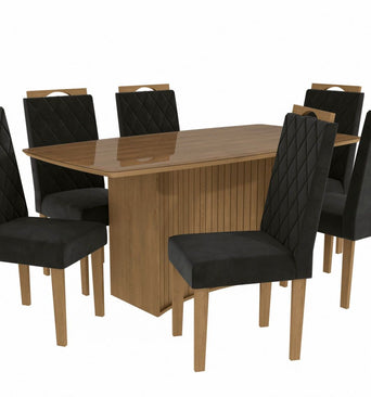 Bella Table + 6 Chairs Dining Set CSJ1236EA-A038 Black - Kappesberg