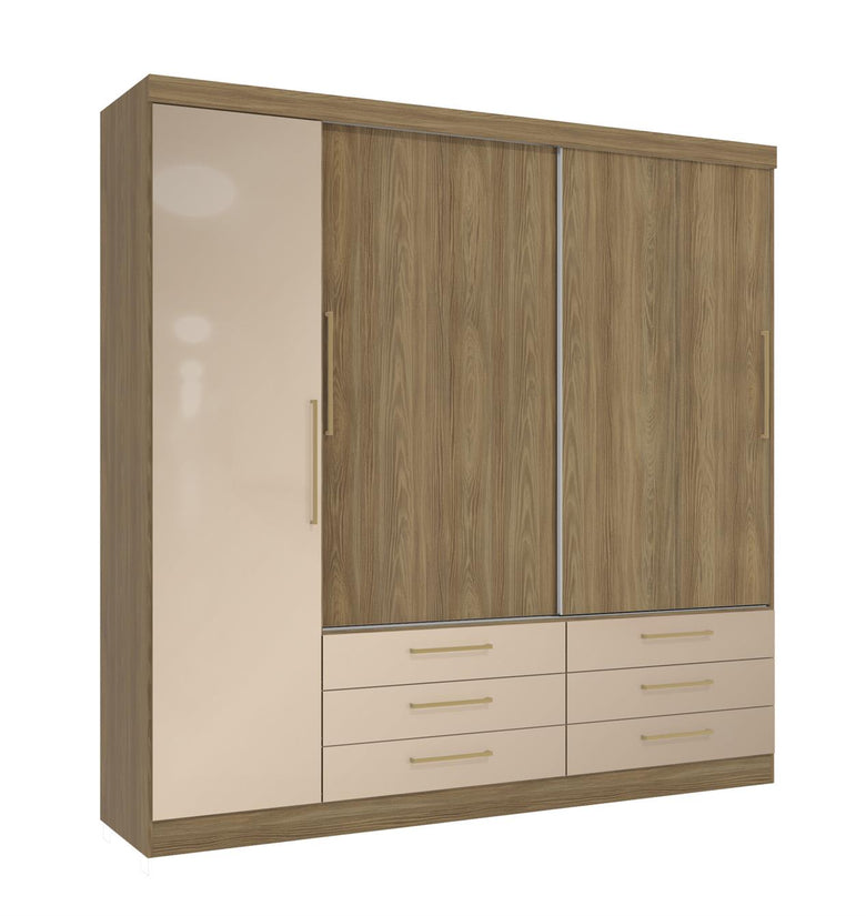 Kappesberg 3 Doors And 6 Drawers Wardrobe N561-NGMC Nogueira/Macadamia