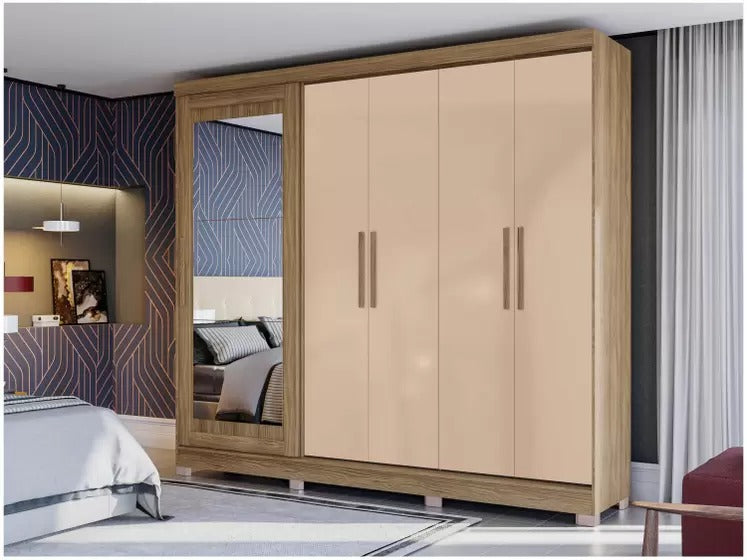 Wardrobe 5 Doors And 4 Drawers With Mirror CBO1N564-NGMC Nogueira/Macadamia - Kappesberg