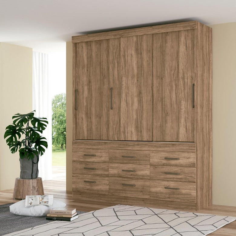 Armoire Click 3.9 Matte Atacama 3 Sliding Doors And 9 Drawers Wardrobe